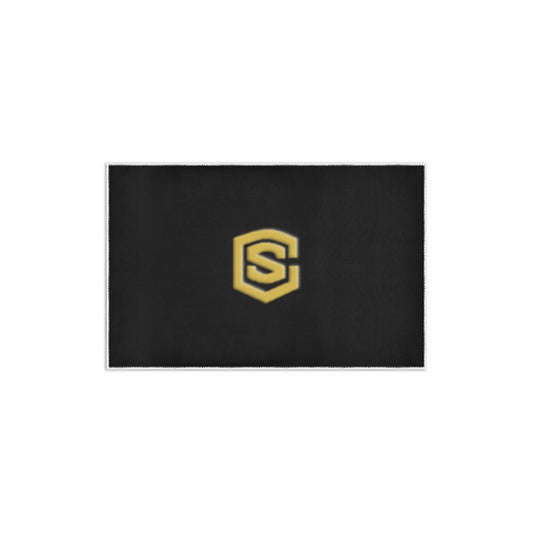 Black Area Rug 2.6' x 1.7' with Gold Logo Area Rug 2.6' x 1.7'