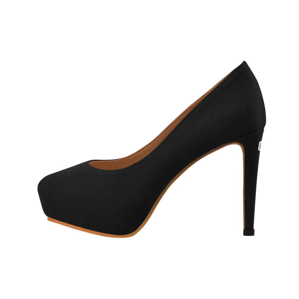 Black Women's High Heels With White Logo Women's High Heels (Model 044)