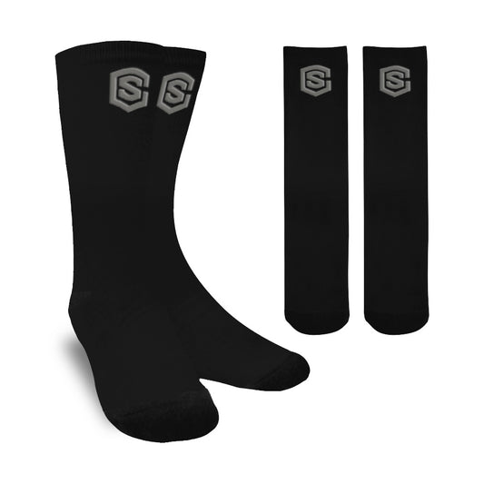 Black Sublimated Crew Socks (Made In USA) with Gray Logo Sublimated Crew Socks (Made In USA)