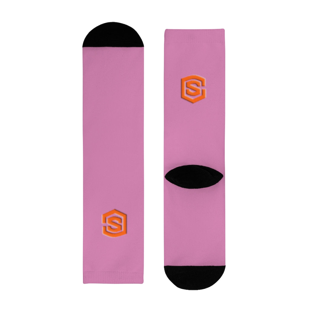 Pink Sublimation Crew Socks (EU) Orange Logo
