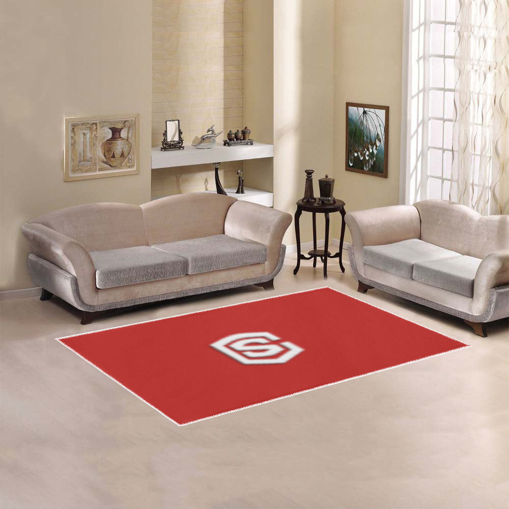 Red Area Rug White Logo Area Rug 5' x 3.2'