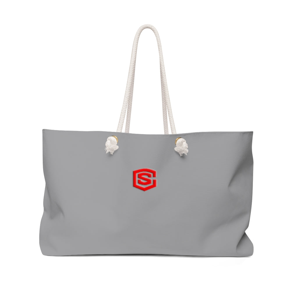Grey Weekender Bag Red Logo