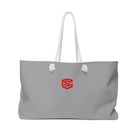 Grey Weekender Bag Red Logo