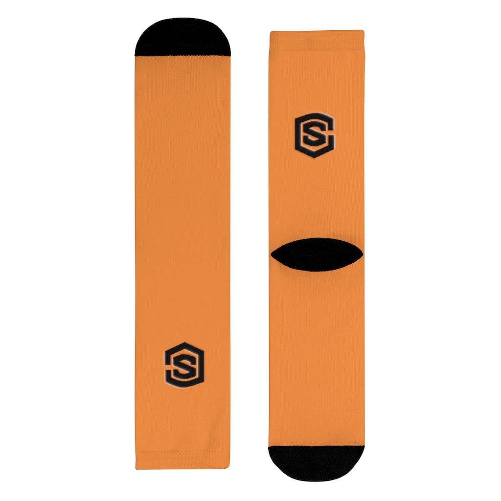 orange Sublimation Crew Socks (EU) Blue Logo