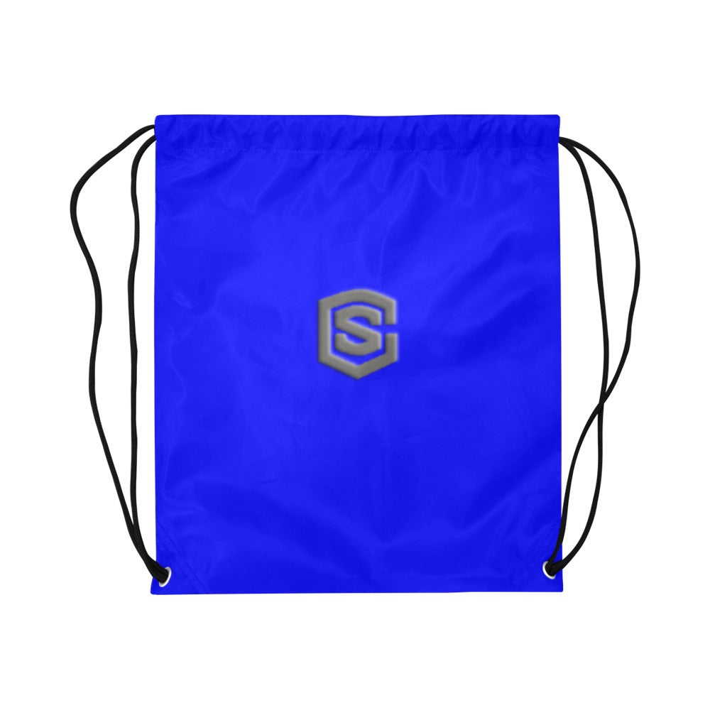 Blue Drawstring Bags Large With Grey Logo Drawstring Bags (Model 1604) (Large)