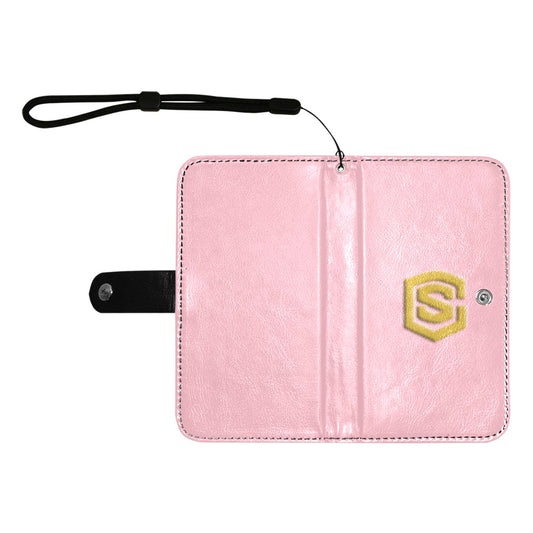 Pink Flip Leather Purse for Mobile Phone(Model1703)(Large) with Gold Logo Flip Leather Purse for Mobile Phone(Model1703)(Large)