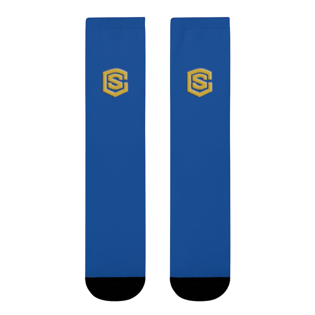 Blue Sublimation Crew Socks (EU) Gold Logo