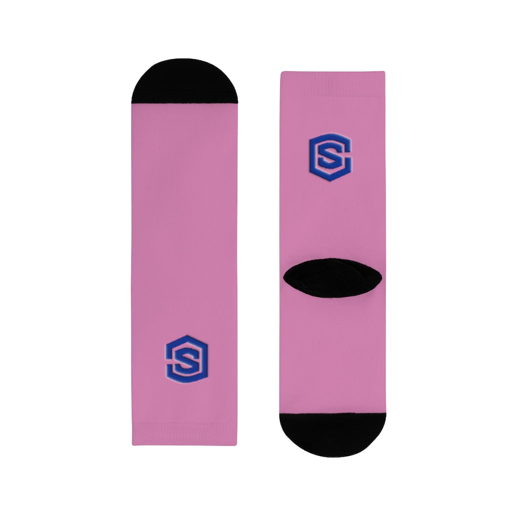 pink Sublimation Crew Socks (EU) Blue Logo