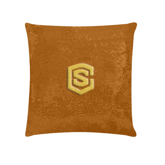 Brown Custom Sequin Pillow with Gold Logo Custom Sequin Pillow Case 18"x18"