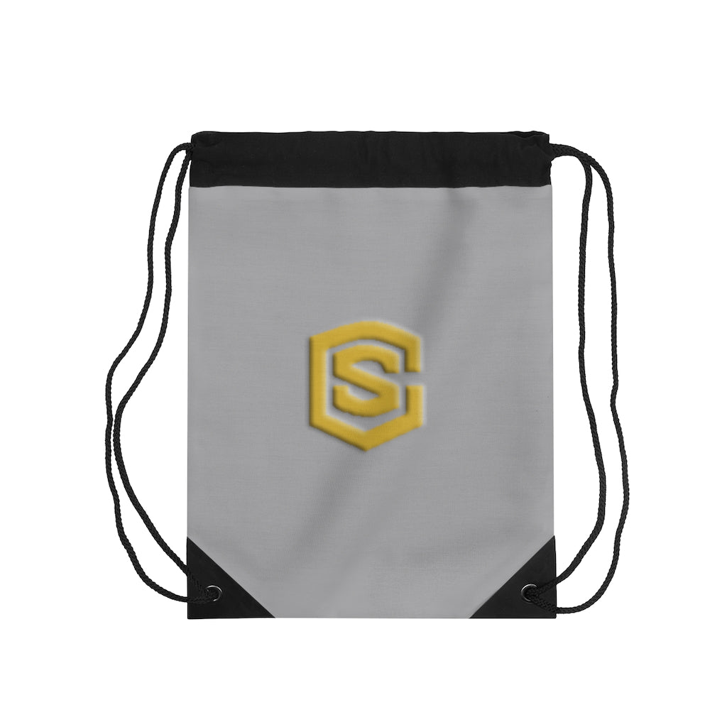 Grey Drawstring Bag Gold logo