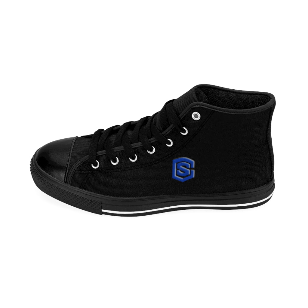black Men's High-top Sneakers - blue logo