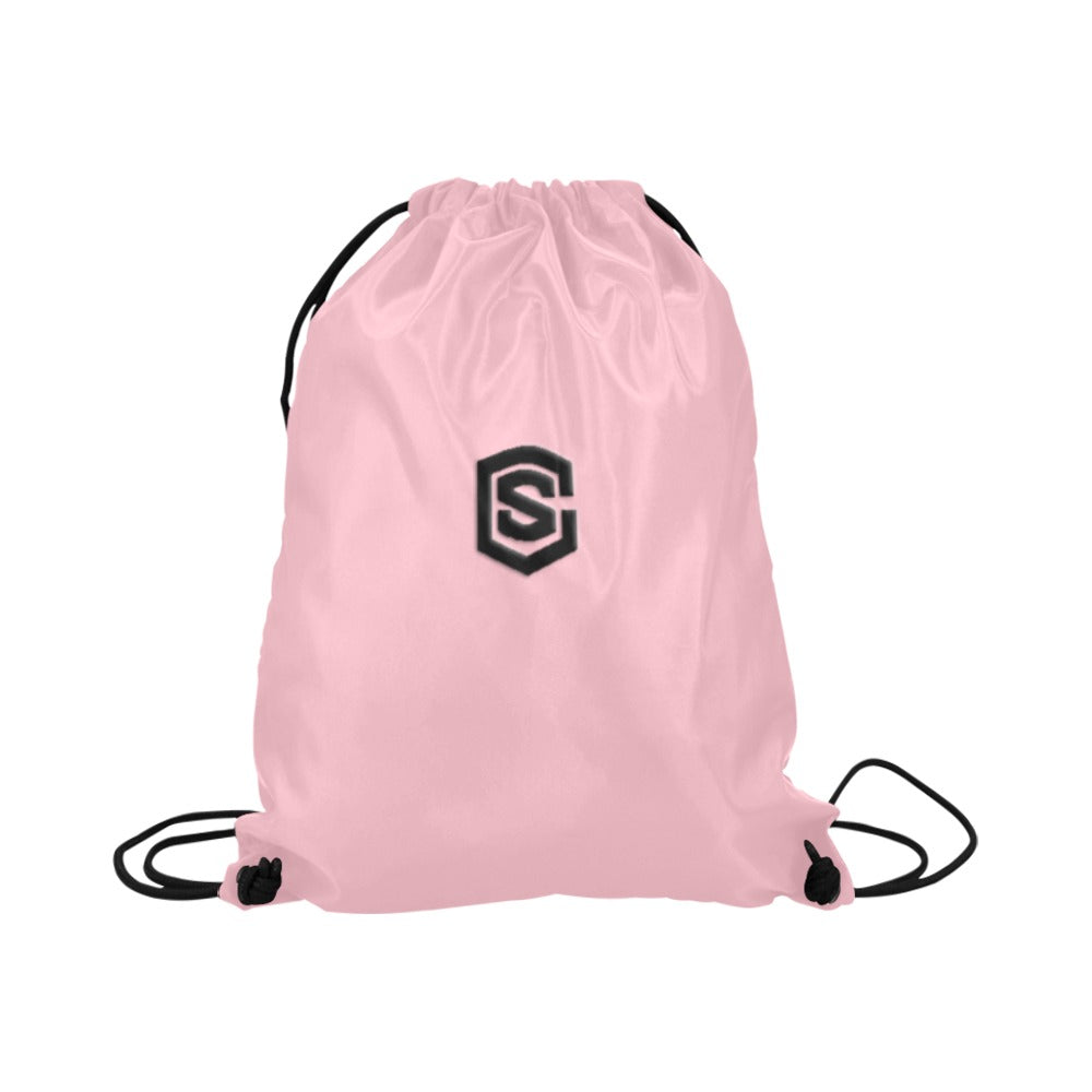 Pink Drawstring Bags Large With Black Logo Drawstring Bags (Model 1604) (Large)
