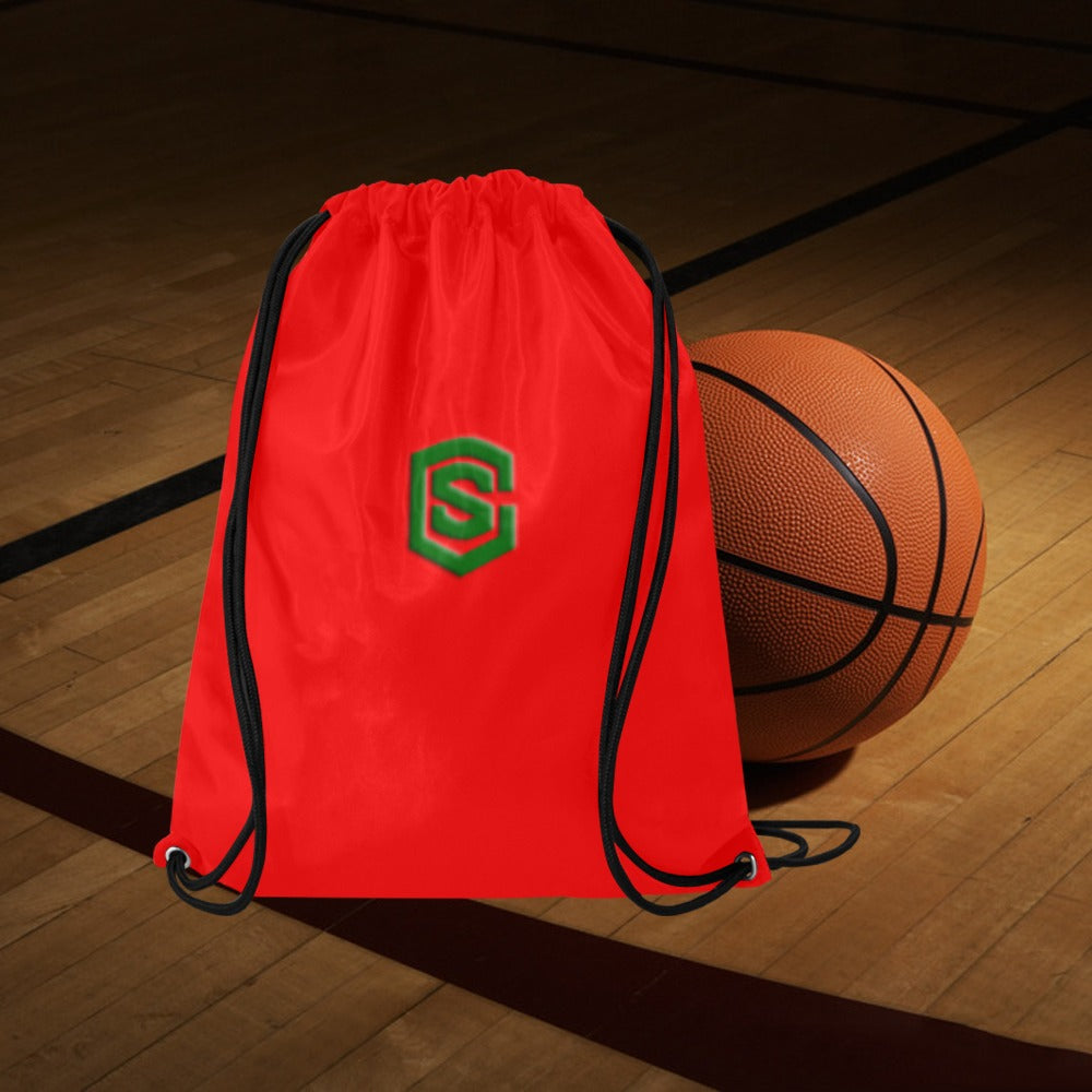 Red Drawstring Bags Large With Green Logo Drawstring Bags (Model 1604) (Large)