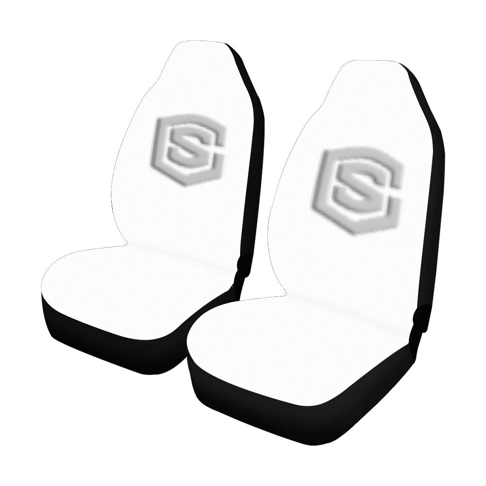 White Car Seat Covers Silver Logo Car Seat Covers (Set of 2)