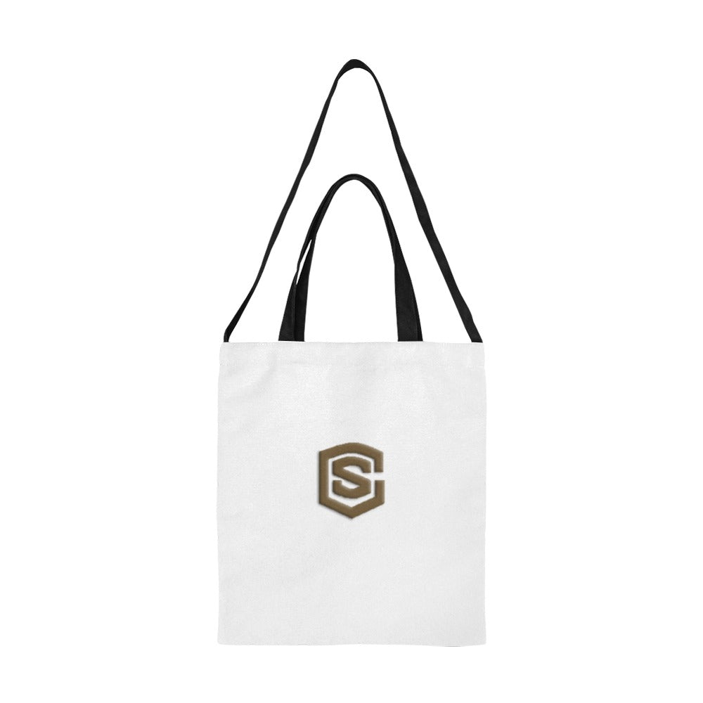 White All Over Print Canvas Tote Bag With Brown Logo All Over Print Canvas Tote Bag(Model1698)(Medium)