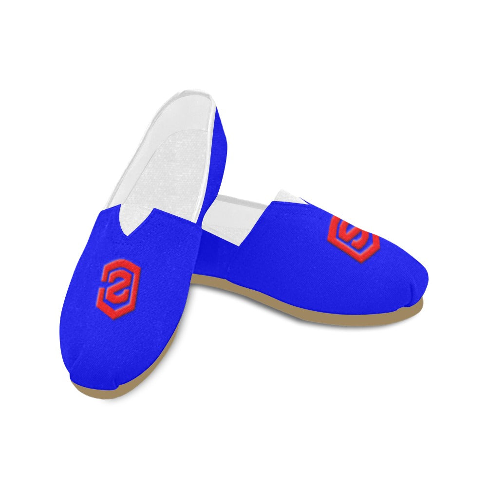 BLUE Casual Canvas Women's WITH RED  LOGO Casual Canvas Women's Shoes (Model 004) (Designs are mirrored)