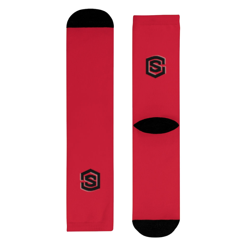 Red Sublimation Crew Socks (EU) Blue Logo