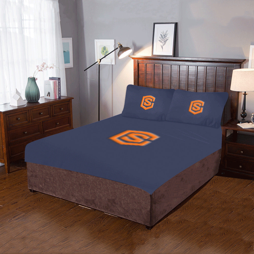 Blue Duvet Cover Orange Logo 3-Piece Bedding Set (1 Duvet Cover 86"x70"; 2 Pillowcases 20"x30")(One Side)