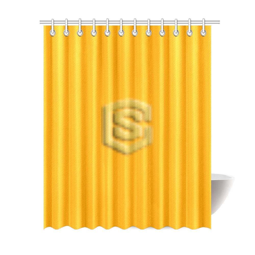 Orange Shower Curtain 69"x84" with Gold Logo Shower Curtain 69"x84"