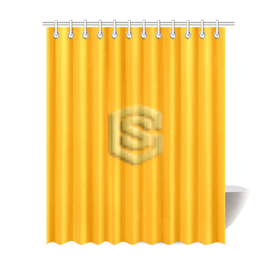 Orange Shower Curtain 69"x84" with Gold Logo Shower Curtain 69"x84"