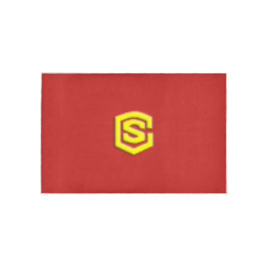 Red Area Rug Yellow Logo Area Rug 5' x 3.2'