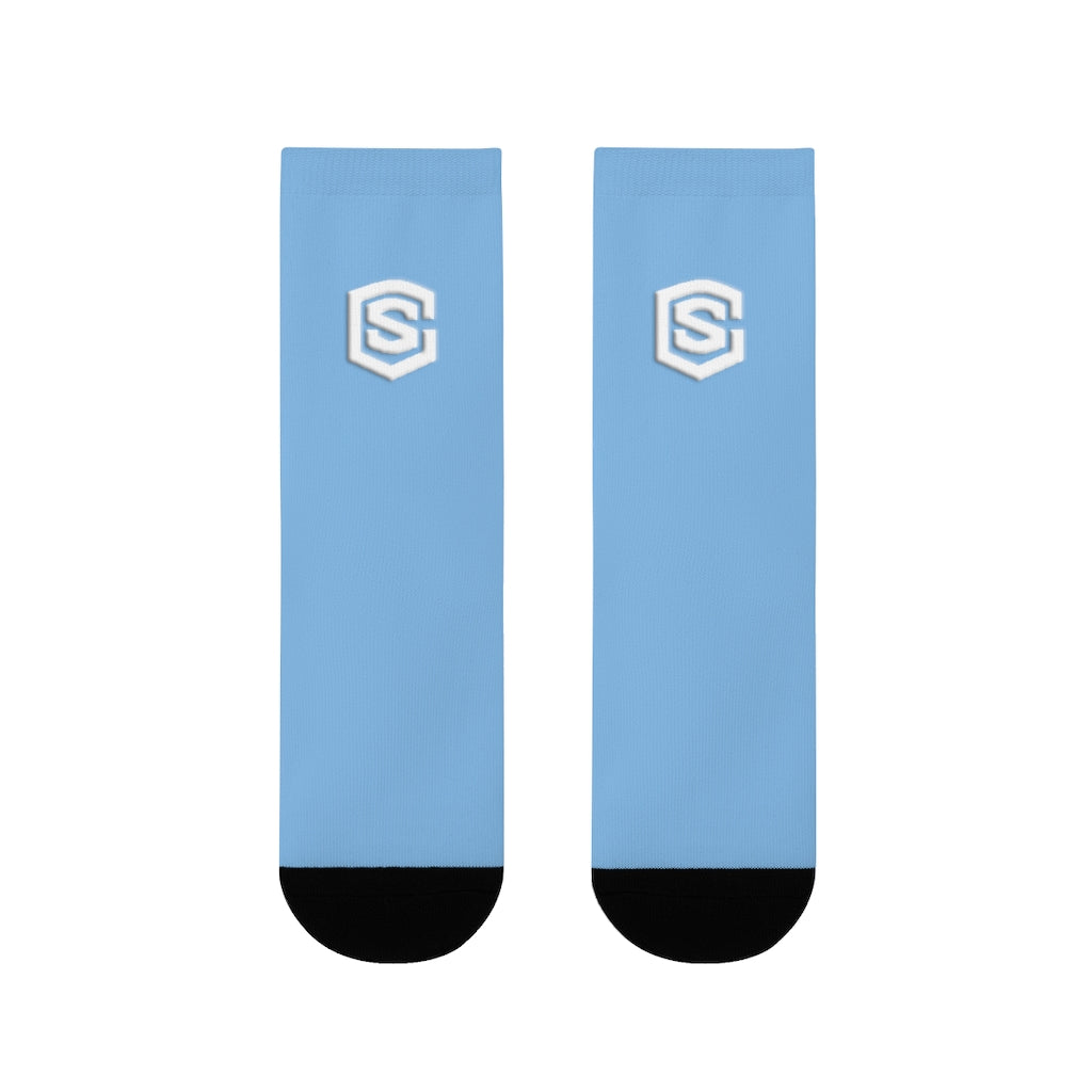 Blue Sublimation Crew Socks (EU) white Logo
