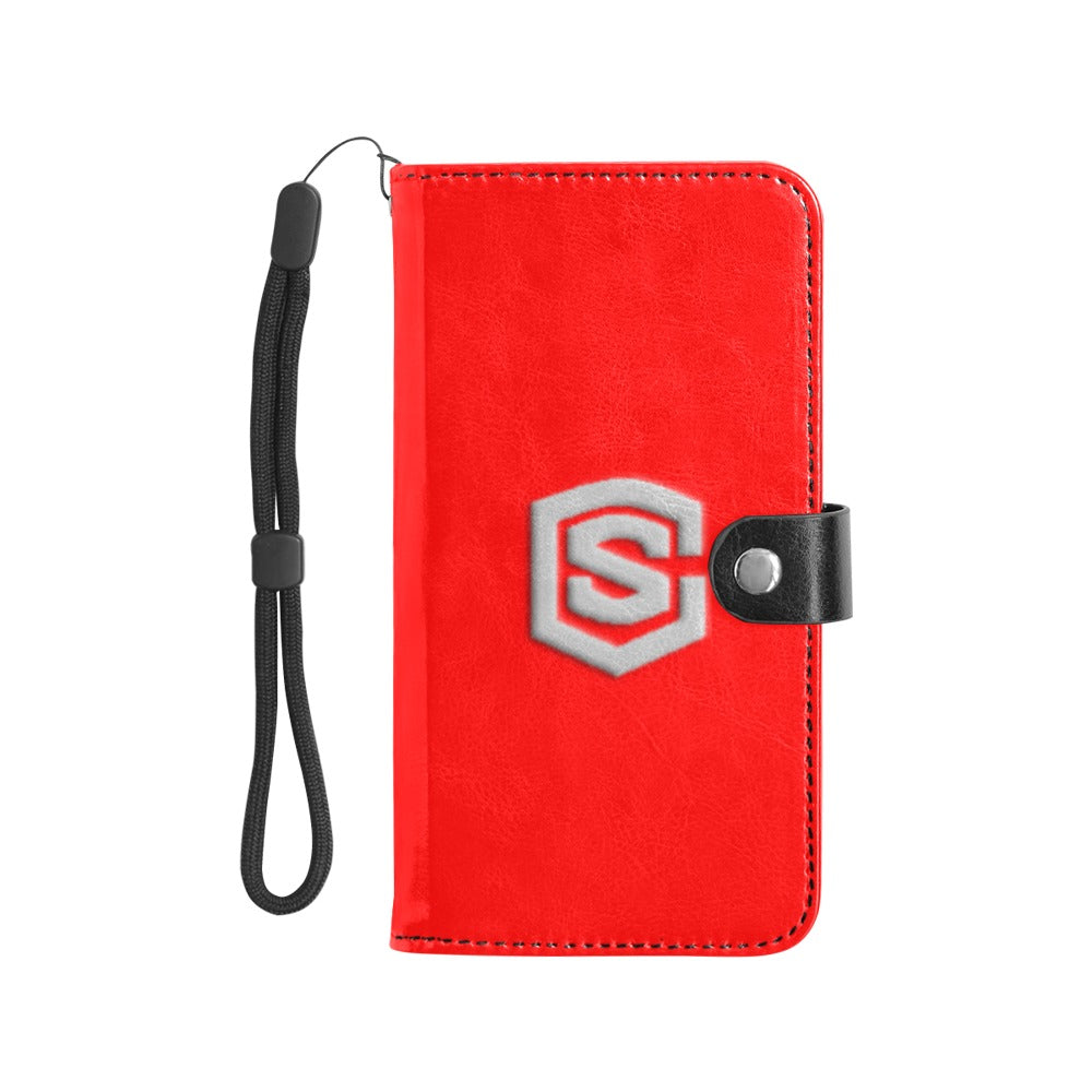 Red Flip Leather Purse for Mobile Phone(Model1703)(Large) with Silver Logo Flip Leather Purse for Mobile Phone(Model1703)(Large)