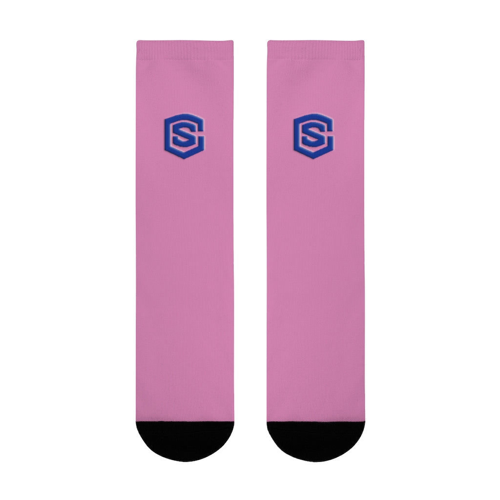 pink Sublimation Crew Socks (EU) Blue Logo