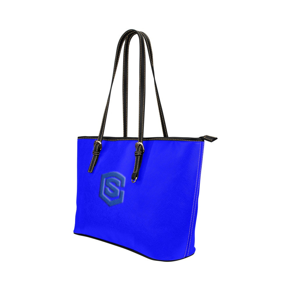 BLUE Leather Tote Bag WITH BLUE LOGO Leather Tote Bag (Model 1651) (Big)