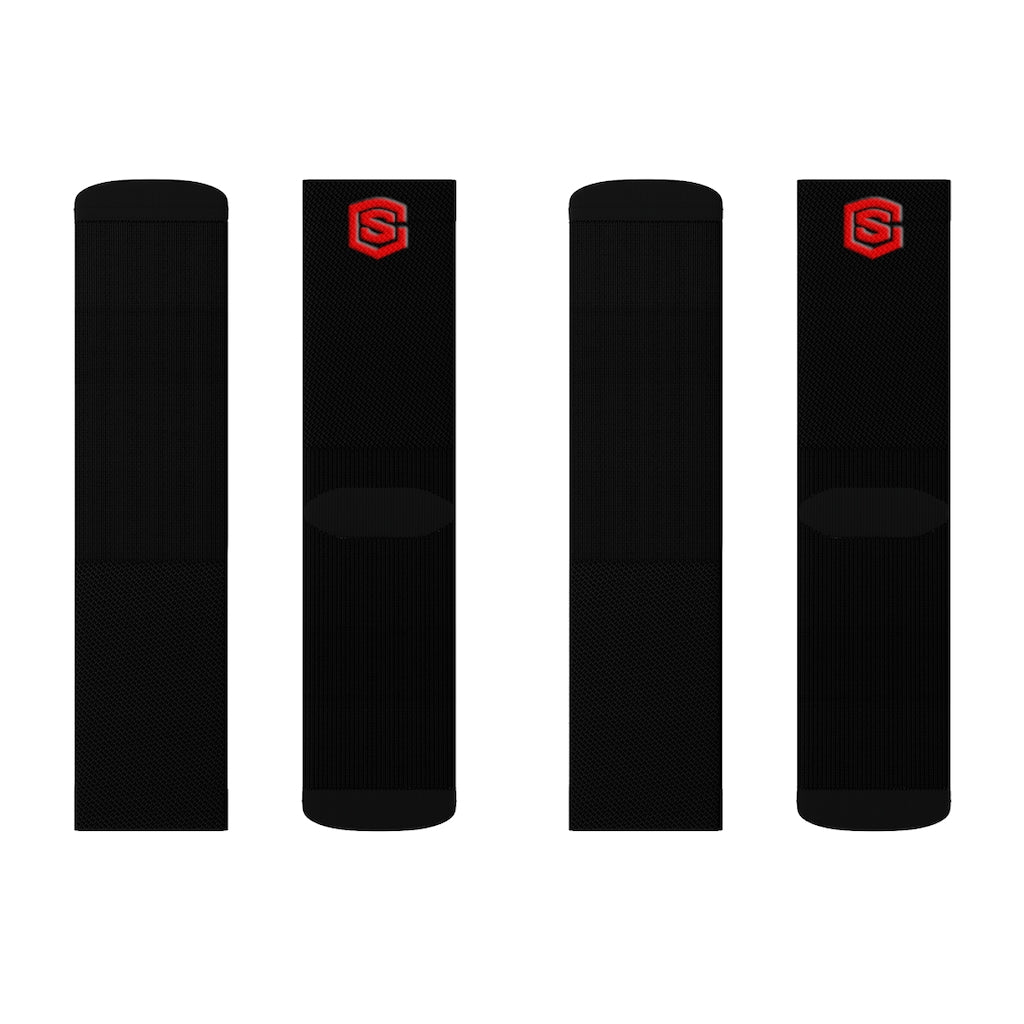 Black Sublimation Socks Red Logo