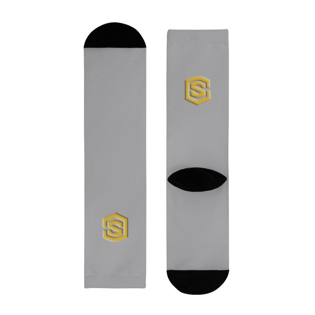 Grey Sublimation Crew Socks (EU) Gold Logo