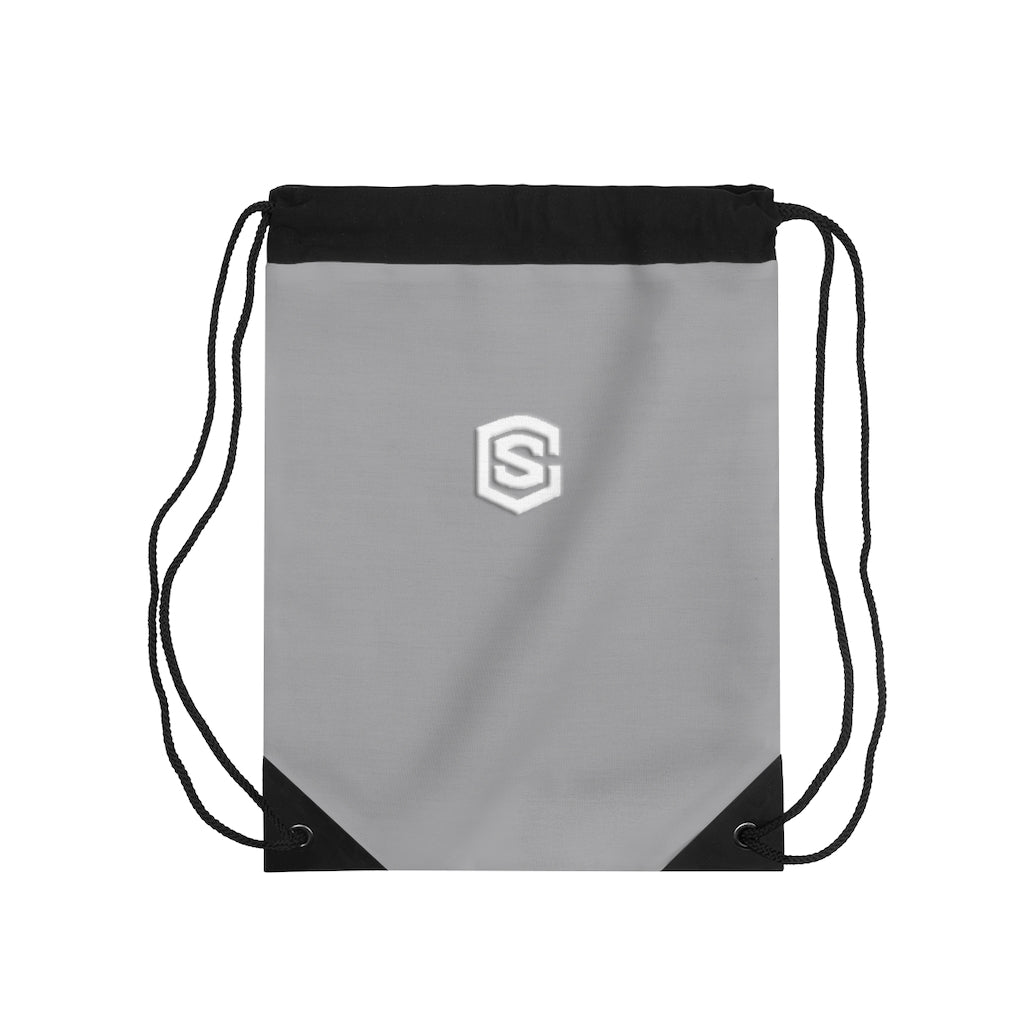 Grey Drawstring Bag White logo