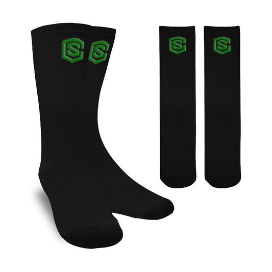 Black Sublimated Crew Socks (Made In USA) with Green Logo Sublimated Crew Socks (Made In USA)