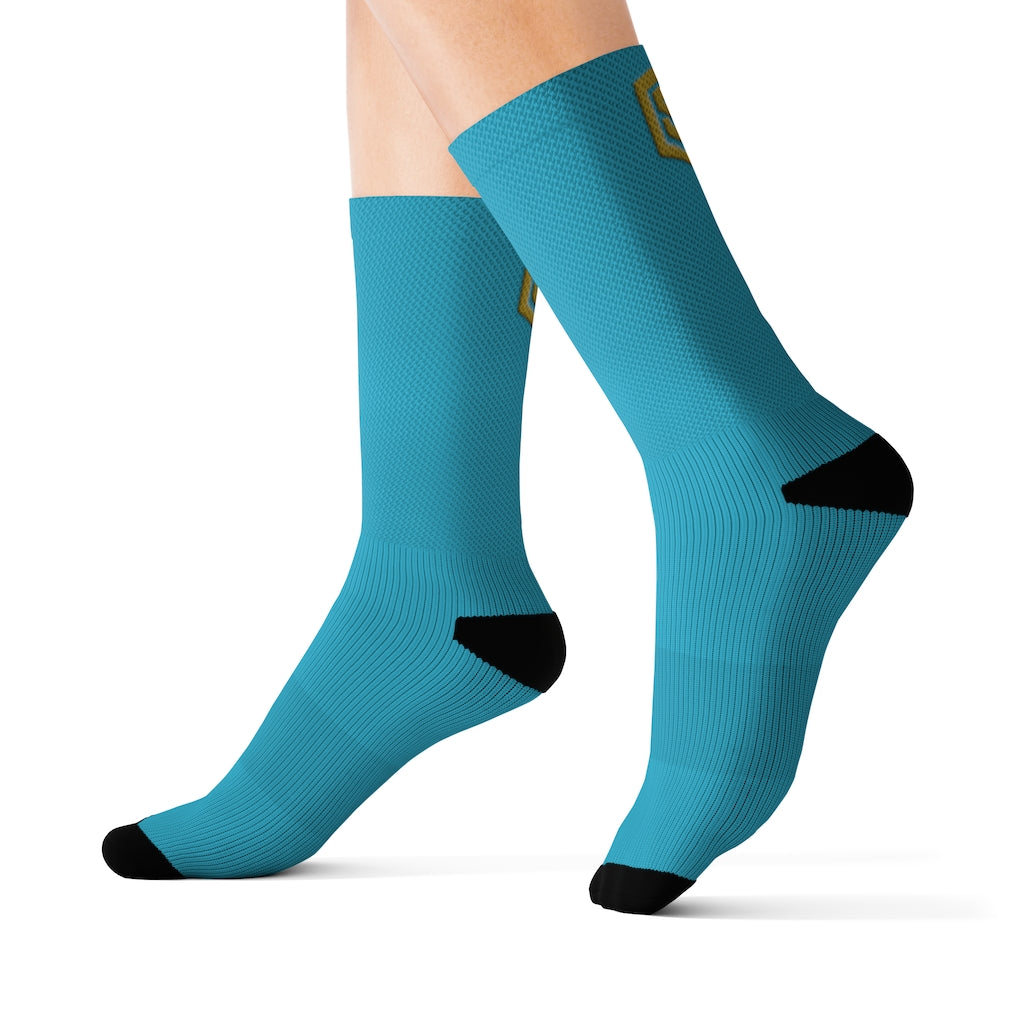 Blue Sublimation Socks Gold Logo