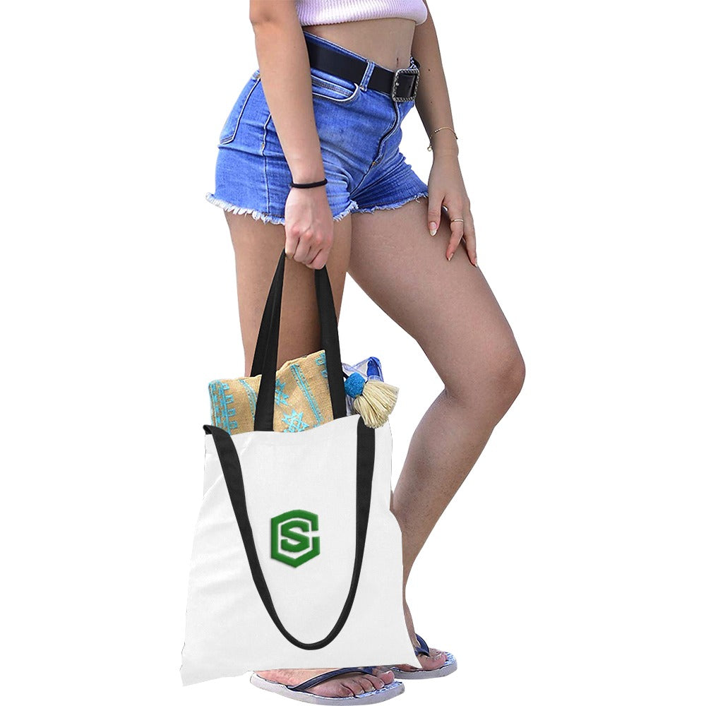 White All Over Print Canvas Tote Bag With Green Logo All Over Print Canvas Tote Bag(Model1698)(Medium)