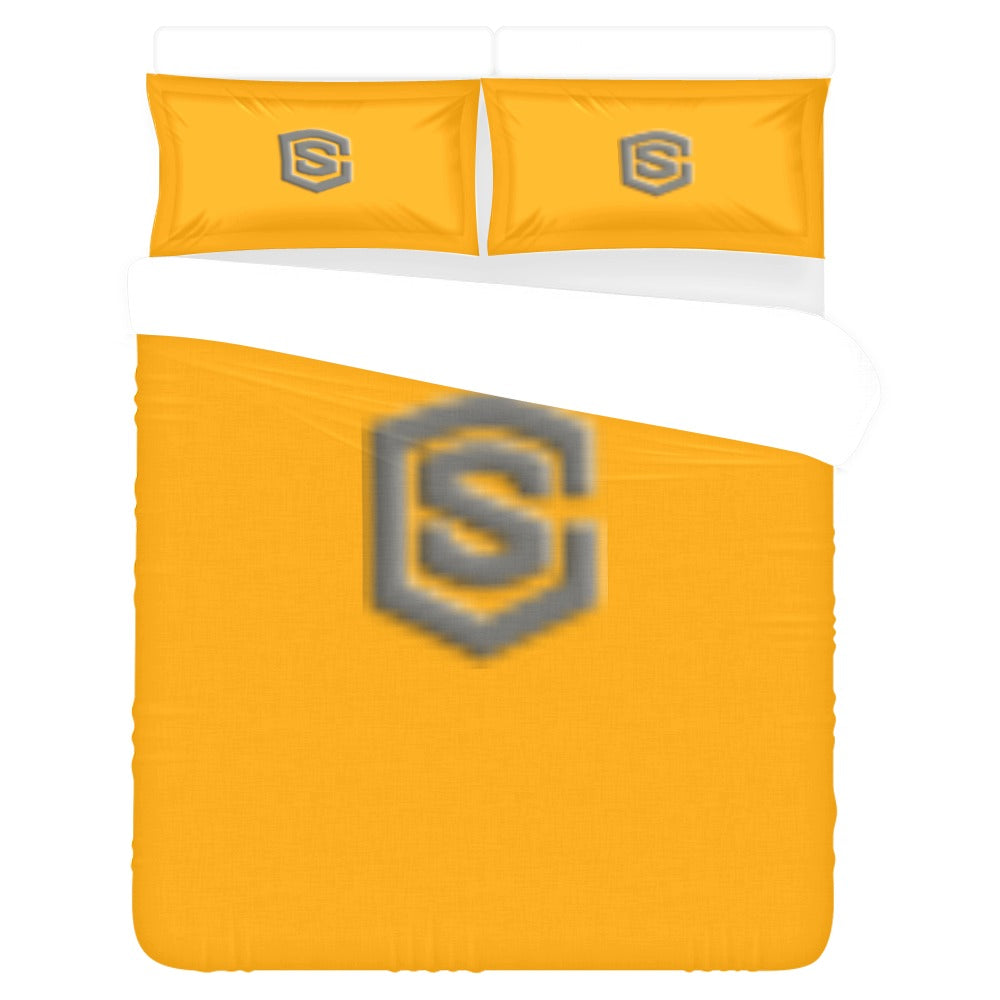 Orange 3-Piece Bedding Set (1 Duvet Cover 86"x70"; 2 Pillowcases 20"x30")(One Side) wtih Gray Logo 3-Piece Bedding Set (1 Duvet Cover 86"x70"; 2 Pillowcases 20"x30")(One Side)