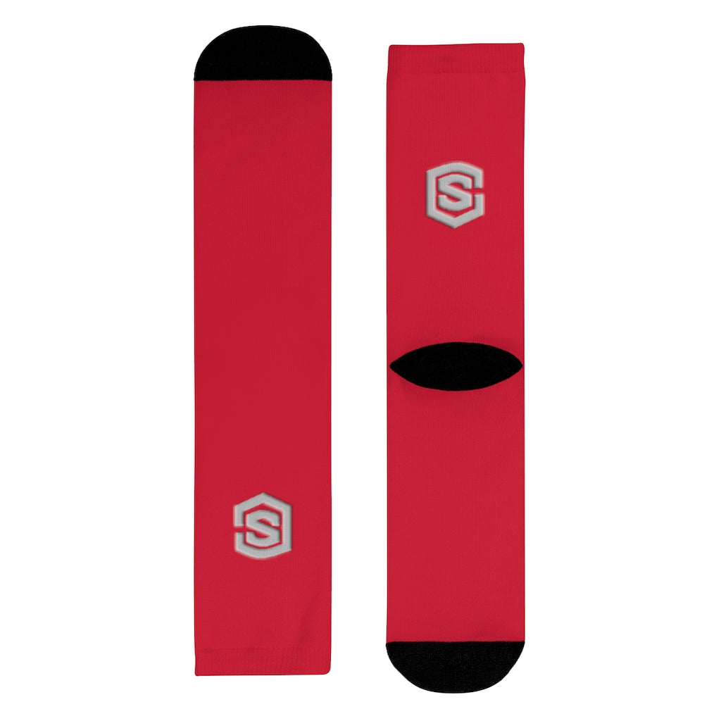 Red Sublimation Crew Socks (EU) Silver Logo