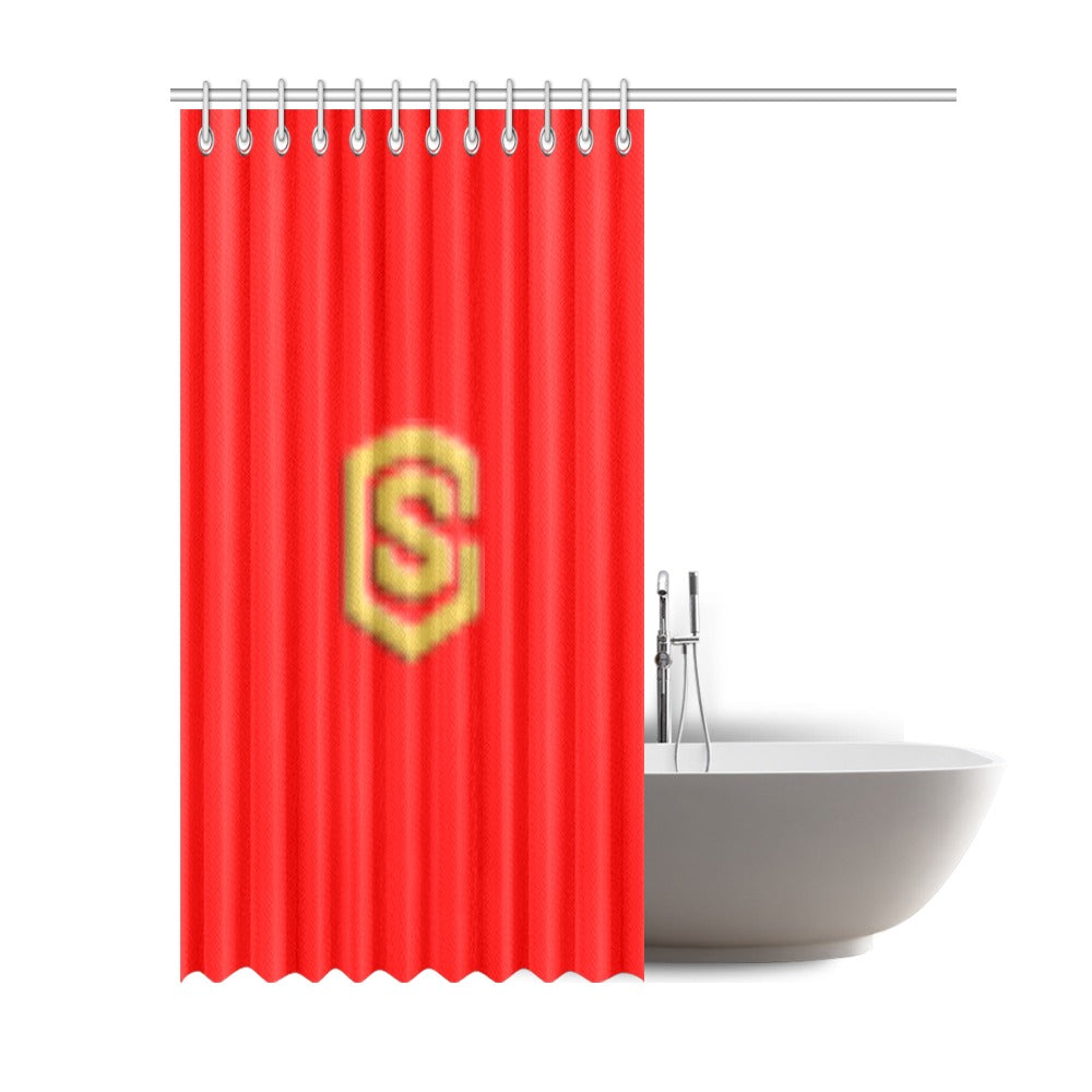 Red Shower Curtain 69"x84" with Gold Logo Shower Curtain 69"x84"