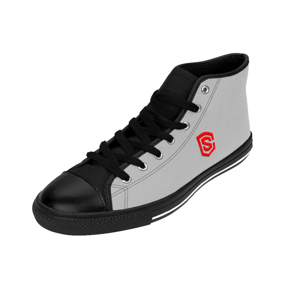 grey Men's High-top Sneakers - red logo