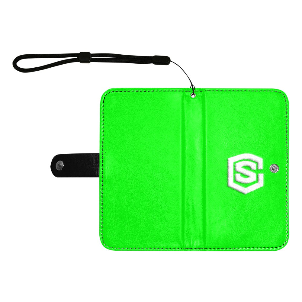 Green Flip Leather Purse for Mobile Phone(Model1703)(Large) with White Logo Flip Leather Purse for Mobile Phone(Model1703)(Large)