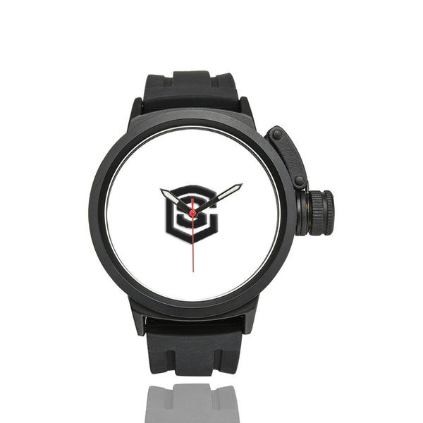 WHITE MEN SPORT WATCH BLACK LOGO Men's Sport Watch (Model 309)