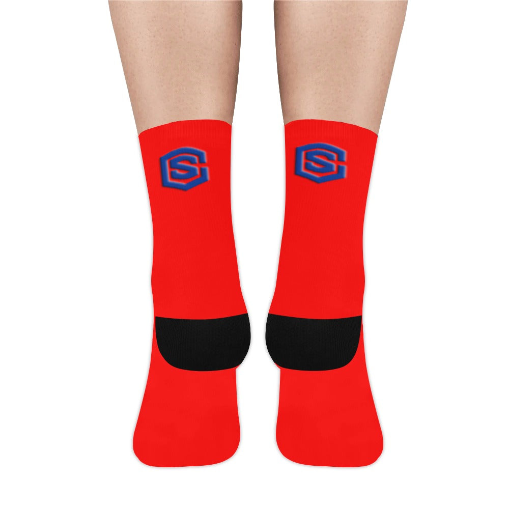 Red Sublimated Crew Socks (Made In USA) with Blue Logo Sublimated Crew Socks (Made In USA)