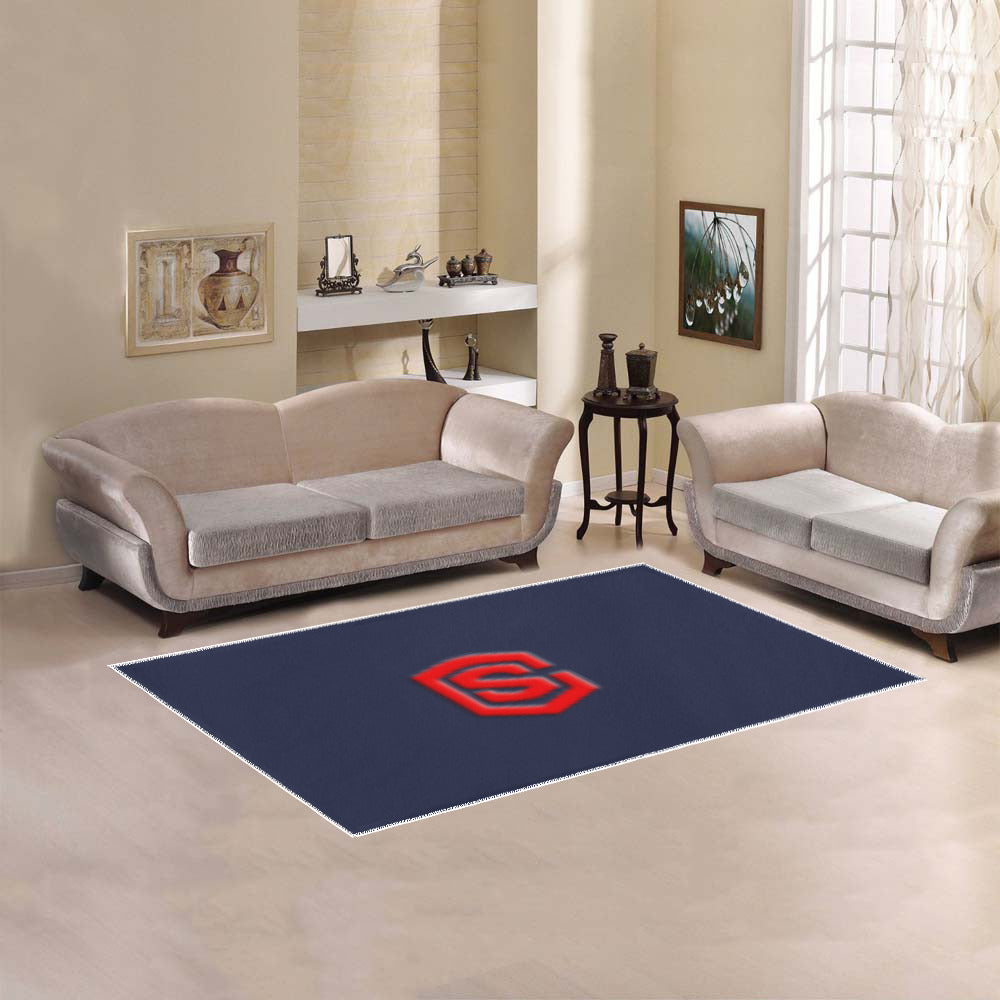 Blue Area Rug Red Logo Area Rug 5' x 3.2'
