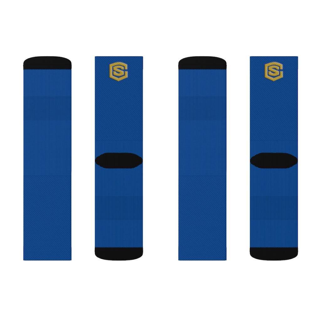 Blue Sublimation Socks Gold Logo