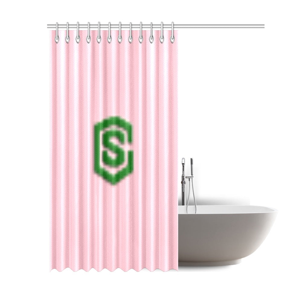 Pink Shower Curtain 69"x84" with Green Logo Shower Curtain 69"x84"