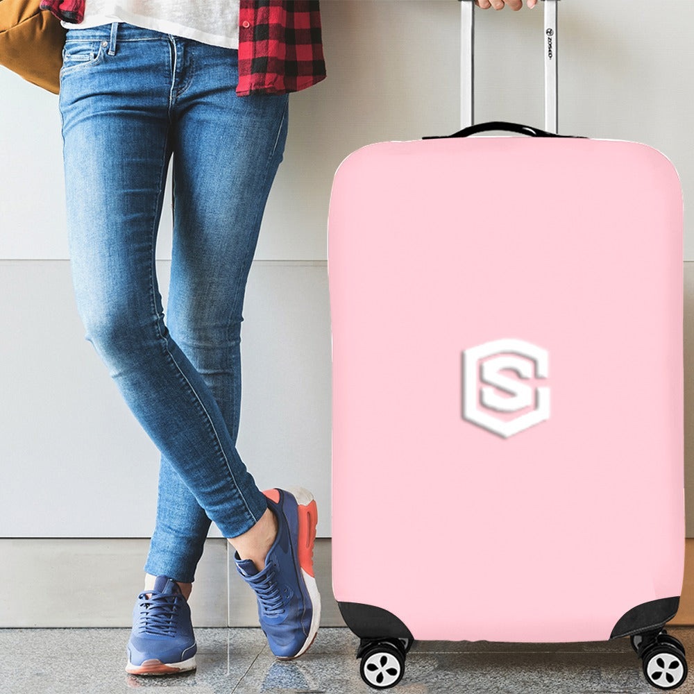 PINK LUGGAGE COVER WITH WHITE LOGO Luggage Cover (Large Size) (26"-28")