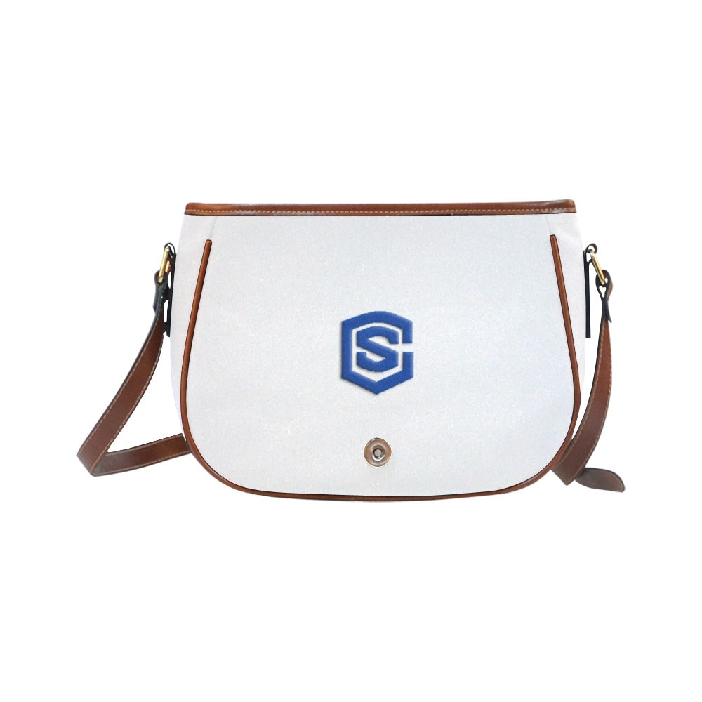 WHITE Saddle Bag WITH BLUE LOGO Saddle Bag (Model 1649) (Small)