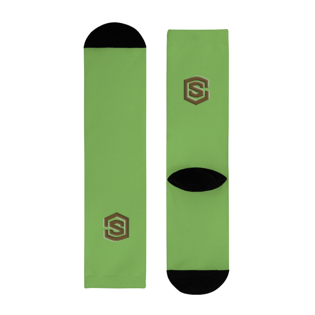 Green Sublimation Crew Socks (EU) Brown Logo