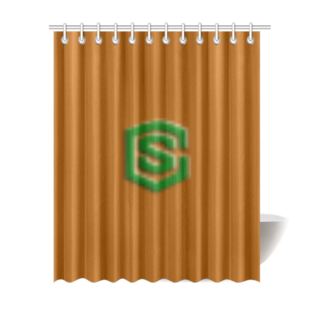Brown Shower Curtain 69"x84" with Green Logo Shower Curtain 69"x84"