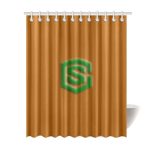 Brown Shower Curtain 69"x84" with Green Logo Shower Curtain 69"x84"
